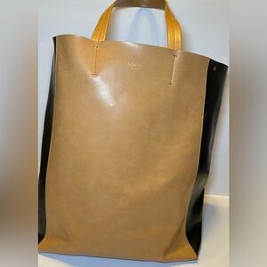 Sorial New York Black & Tan Color Block Leather Tote Handbag Shoulder
Bag Large‎